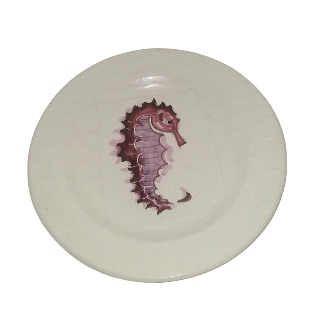 Vtg Italy Painted Set/3 Plates Fish Sea Horse Nautilus 8.5" Cristina Fortini - Picture 3 of 10